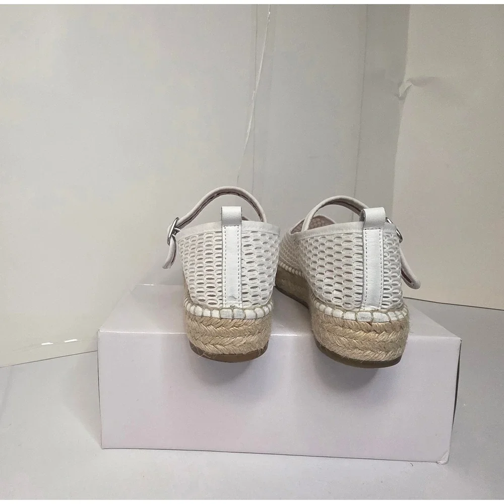 White Mesh Mary Jane Espadrille Platform Flats Buckle Strap Shoes Womens 9